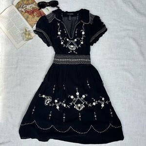 SOLD lucky brand | size xs | sheer black dress with floral embroidery